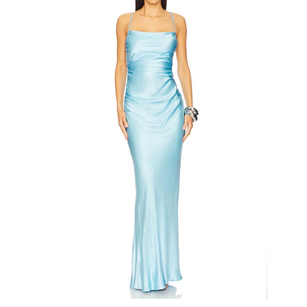 Shona Joy Satin Slip Maxi Dress in Light Blue, Size 4